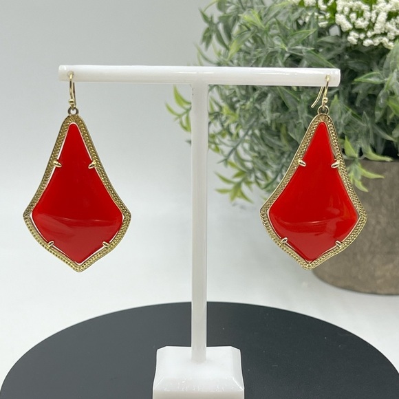Kendra Scott‎ Red Alexandria 14k Gold Plated Glass Drop Earrings - Picture 2 of 13